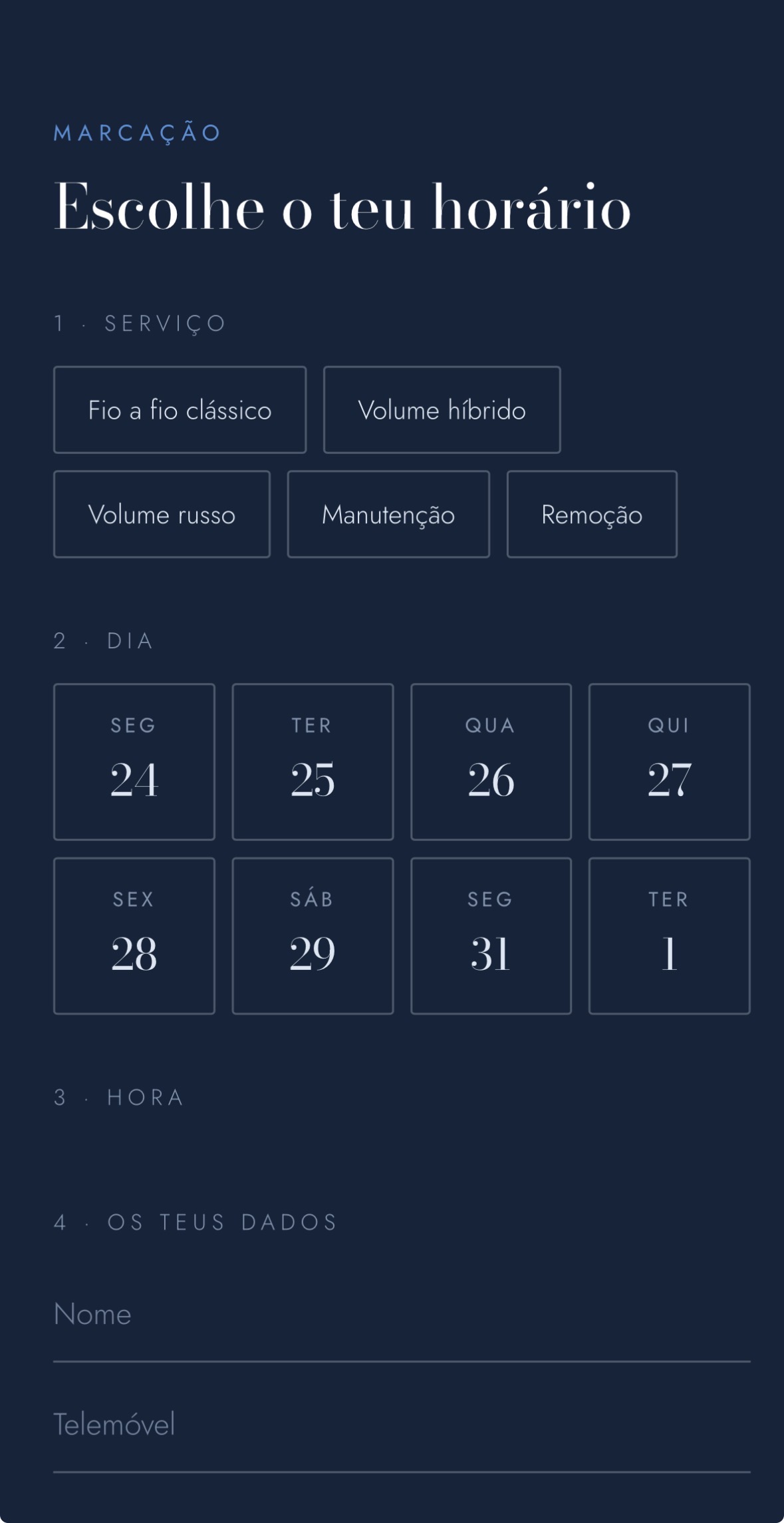 Página de marcação, no telemóvel